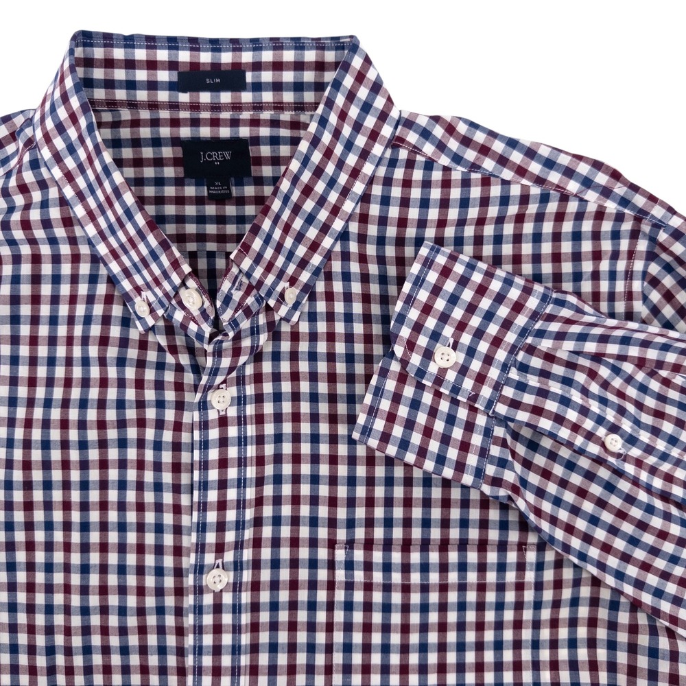 J Crew Slim Washed Shirt Men's XL Red White & Blue Gingham Button Down Preppy